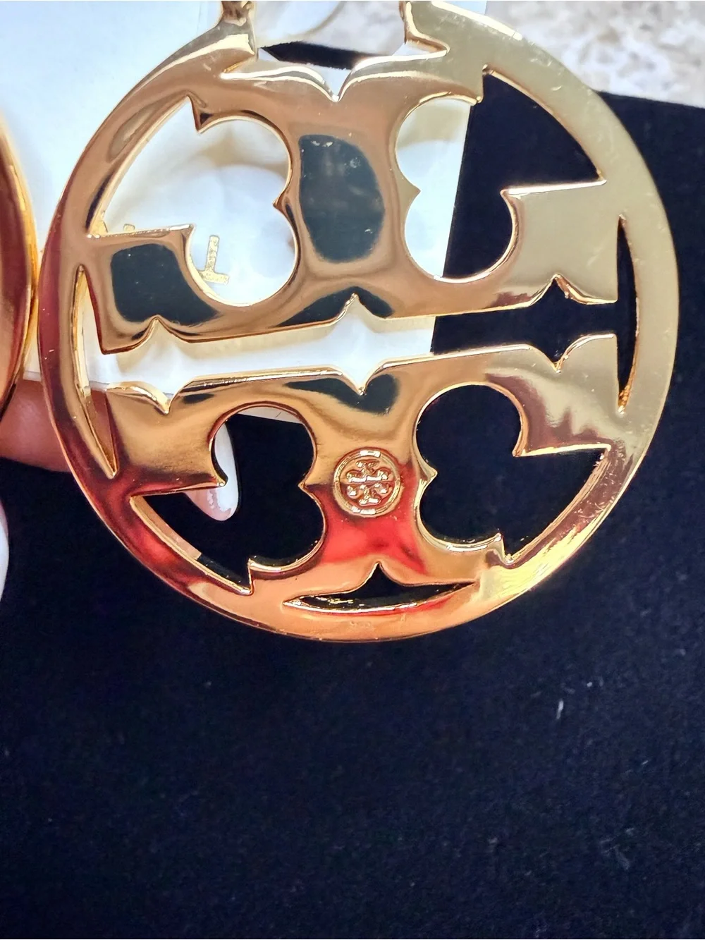 Tory Burch Gold Hoop Earrings with Green Enamel Logo